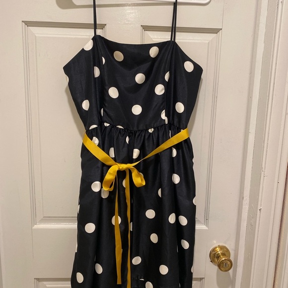 Navy blue Polka Dot Dress with Yellow Accent - Picture 2 of 4